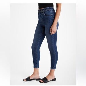 Express High Waisted Dark Wash Belted Cropped Skinny Jeans women’s NEW